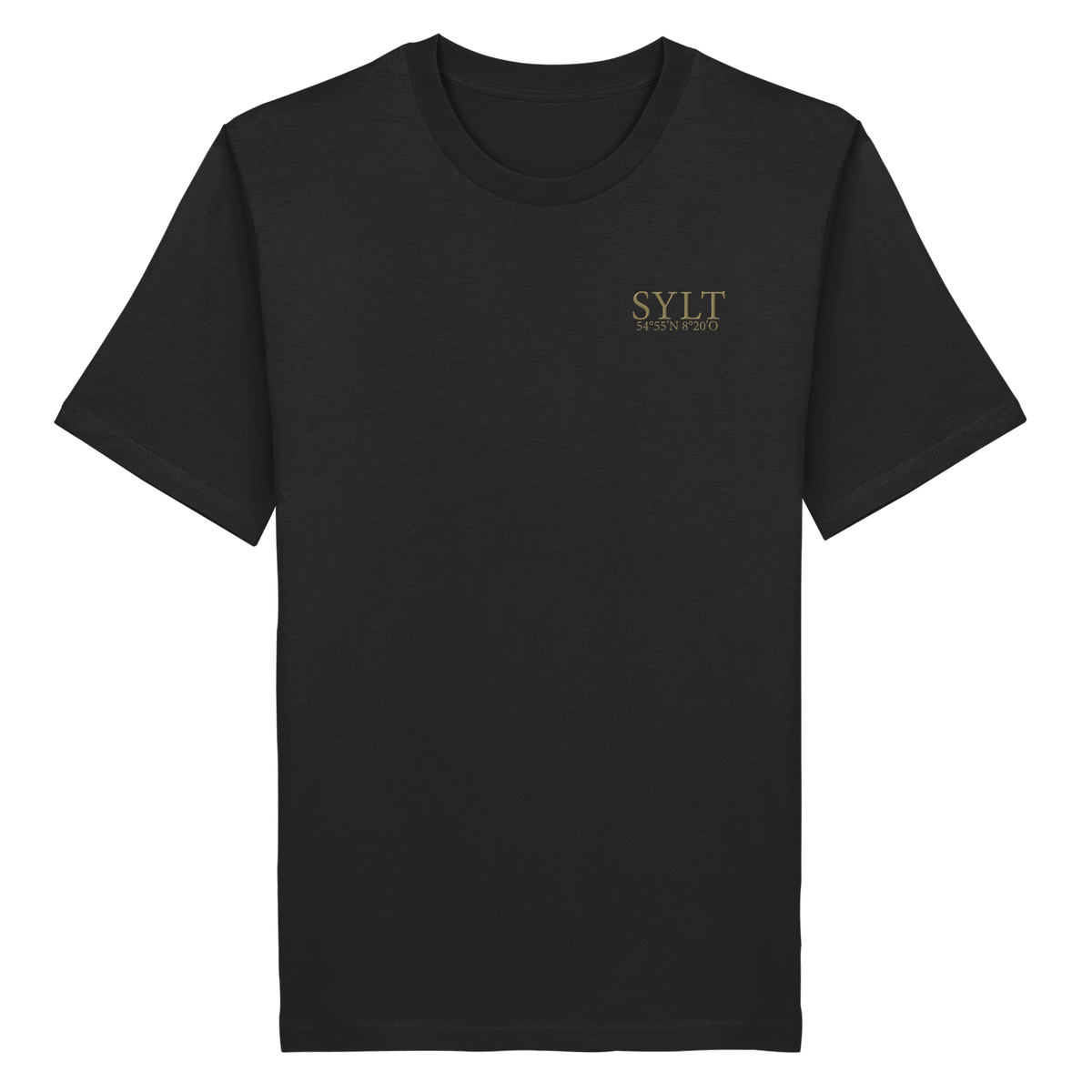 SYLT mit Koordinaten (Stick Gold) - Premium T-Shirt