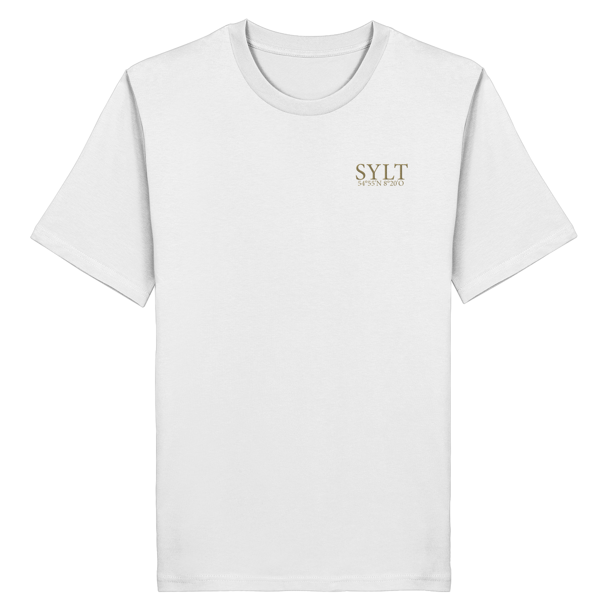 SYLT mit Koordinaten (Stick Gold) - Premium T-Shirt